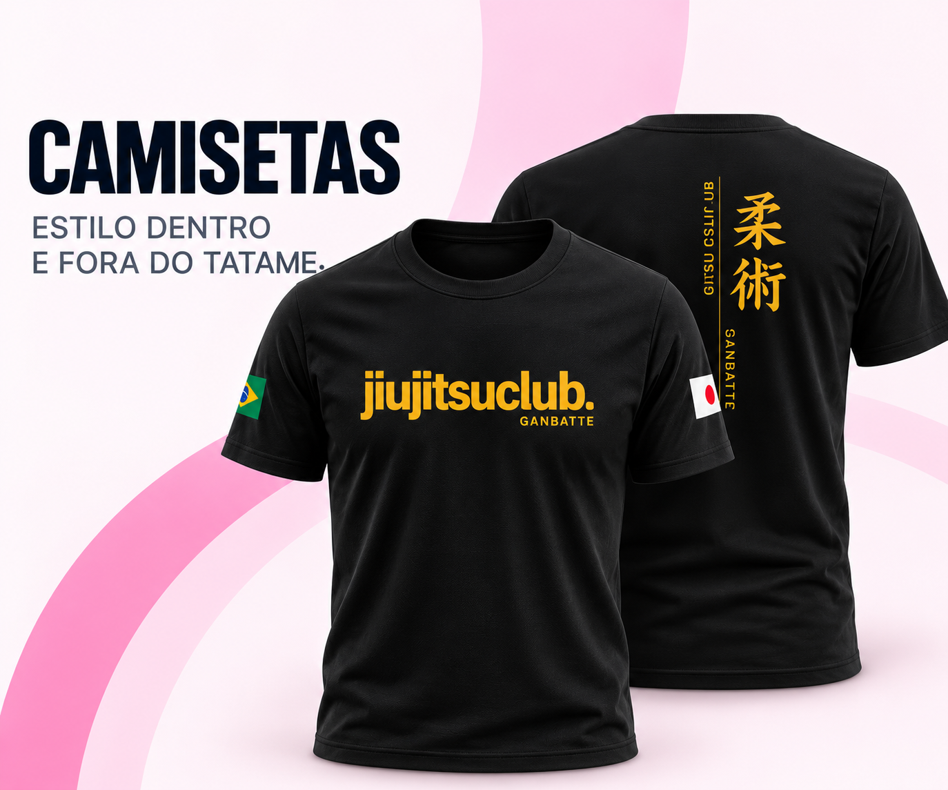 Camiseta oficial Jiu Jitsu Club preta, frente e costas